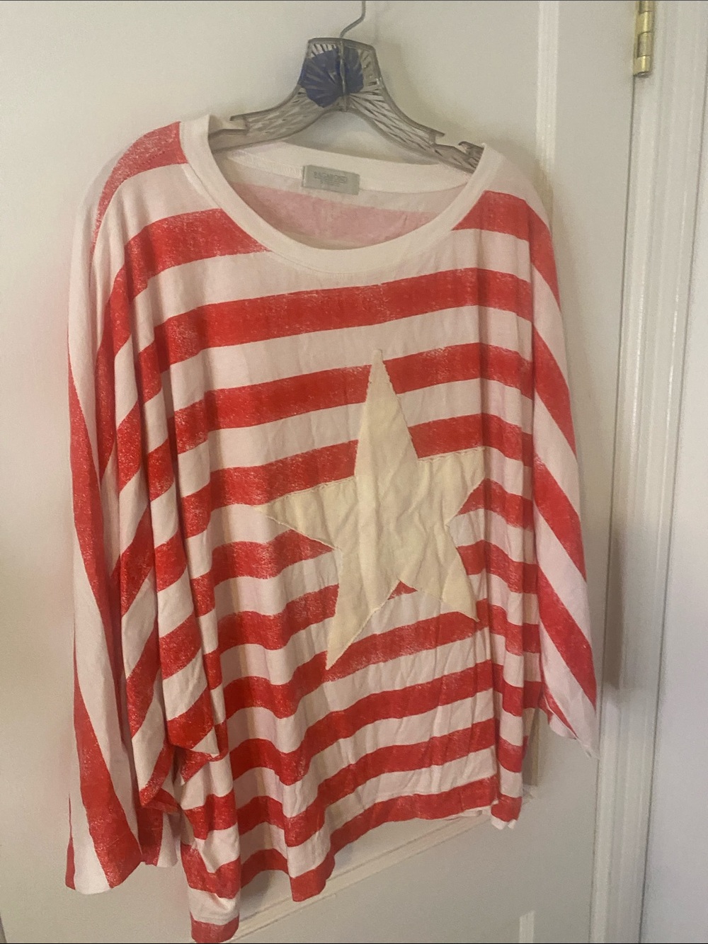 Striped Star Long Sleeve Women's Top - Red & Cream